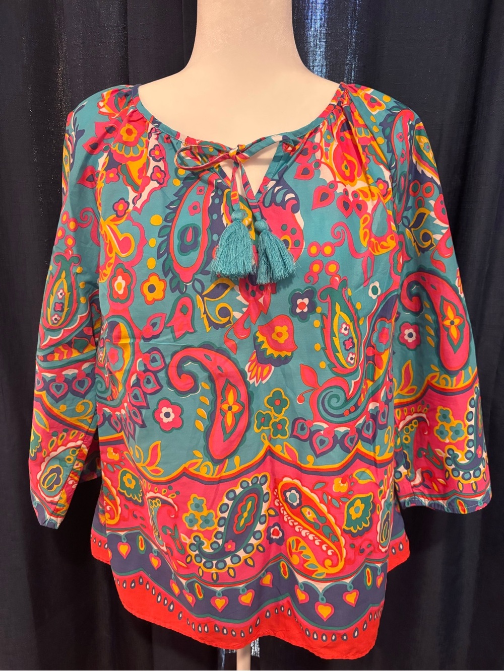Talbots Fiesta Paisley Tassel Popover